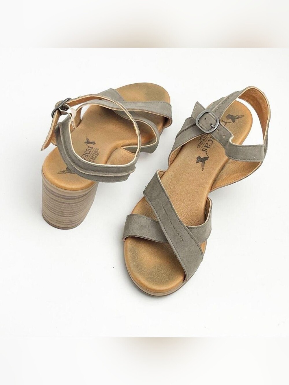 Clarks Gray Suede Cross-Strap Block Heel Sandals